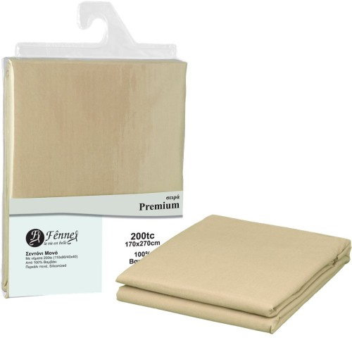 ΣΕΝΤΟΝΙ μονό 170x270 (3+1) 100% βαμβ. περκάλι πενιέ, siliconized, 200 κλωστές, μπεζ FENNEL P200-FS1-BG