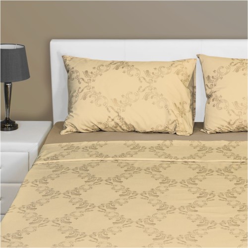 Σετ Μαξ/κη + Παπλωματοθήκη μονή, 160X220cm, 100% βαμβ., 144 κλωστές, siliconized, δαμασκηνό μπεζ FENNEL DC-S1-PDM-BG