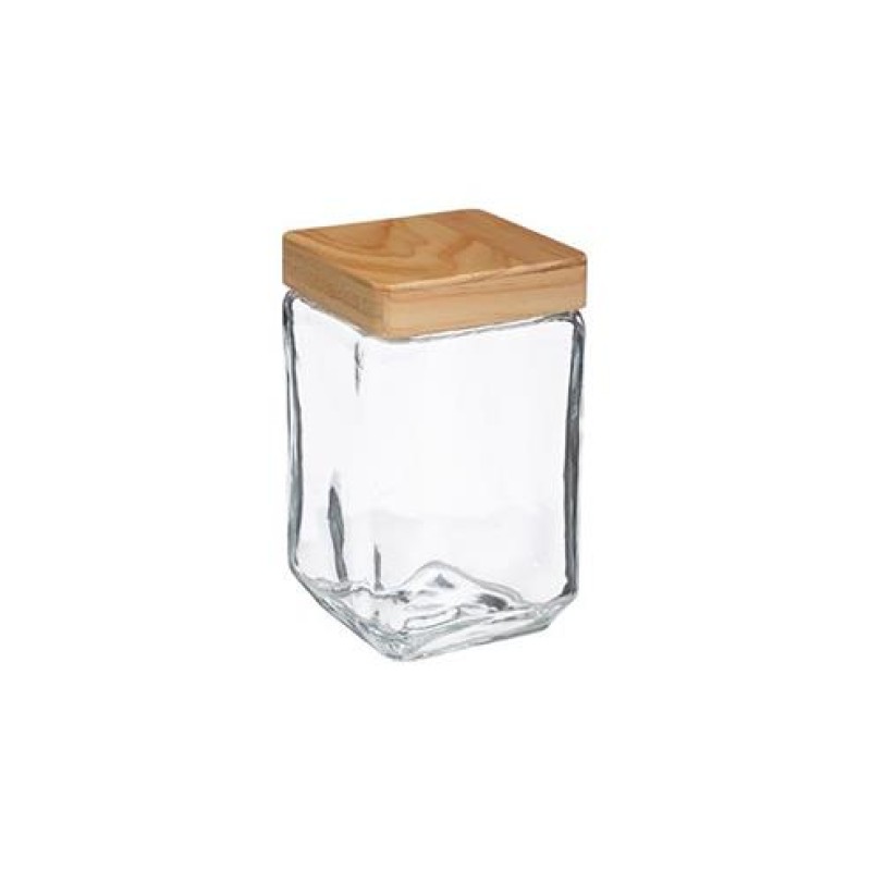 Δοχείο γυαλ.με ξύλ.καπάκι 1,25lt 11x11x14,5cm PLASTONA 07.167766